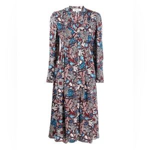 Diane Von Furstenberg Erica Long Sleeve Dress in Floral Patch Wine Pink NWT